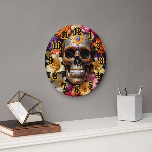 Ornate Sugar Skull Large Clock (Office)