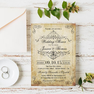 Ornate Swirl Vintage Wedding Shower Invitations