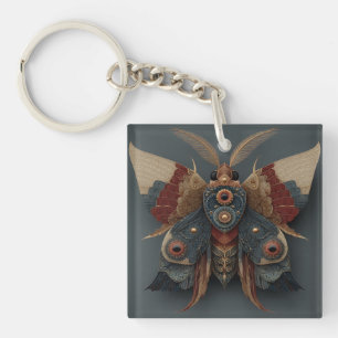 Ornate Symmetrical 3D Moth with Gold Accents Keychain