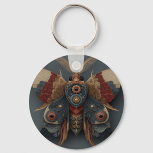 Ornate Symmetrical 3D Moth with Gold Accents Keychain