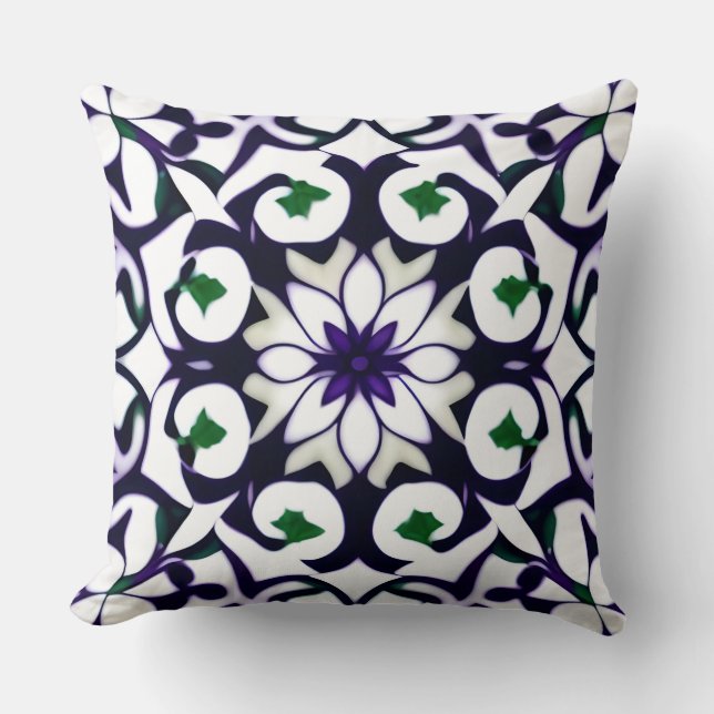 Ornate Symmetrical Floral Pattern Throw Pillow (Front)