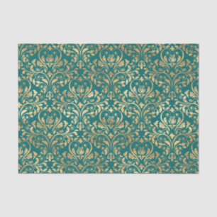 Ornate Teal and Gold Foil Tissue Paper