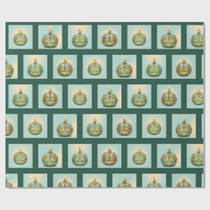 Ornate Teal and Gold Jack-O-Lanterns Pattern Wrapping Paper