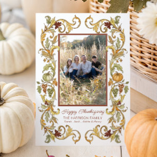 Ornate Thanksgiving Harvest Pumpkin Frame Photo Holiday Card