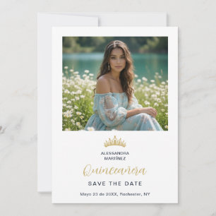 Ornate Tiara Minimalist Quinceañera Photo Design Save The Date