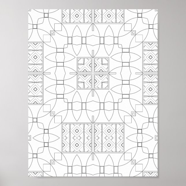 Ornate Tile Pattern Colouring Page Symmetry Design Poster (Front)