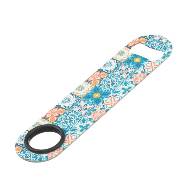 Ornate tiles in blue and orange bar key (Front Angled)