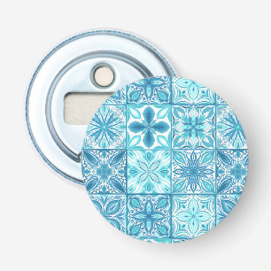 Ornate tiles in blue and orange bottle opener