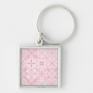 Ornate tiles in blue and orange keychain