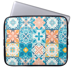 Ornate tiles in blue and orange laptop sleeve