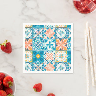 Ornate tiles in blue and orange napkin