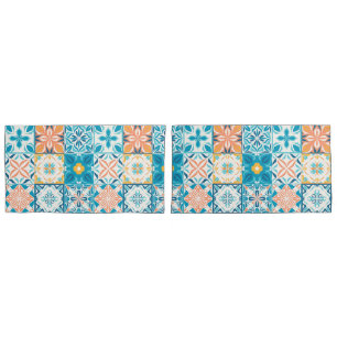 Ornate tiles in blue and orange pillowcase