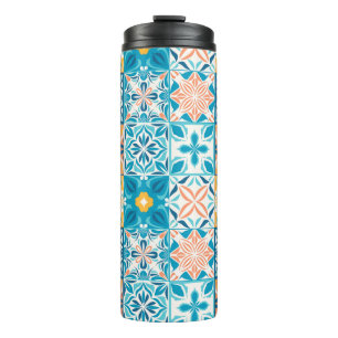 Ornate tiles in blue and orange thermal tumbler
