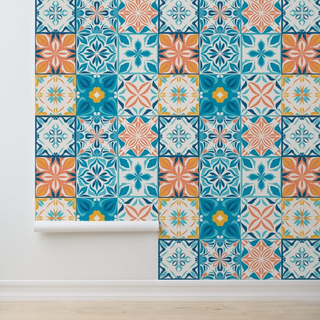 Ornate tiles in blue and orange wallpaper (Application)