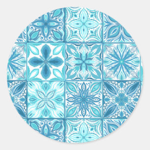 Ornate tiles in blue and white classic round sticker