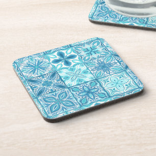 Ornate tiles in blue and white coaster