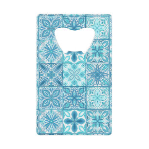 Ornate tiles in blue and white credit card bottle opener