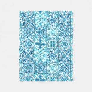 Ornate tiles in blue and white fleece blanket