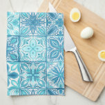 Ornate tiles in blue and white kitchen towel<br><div class="desc">Hand-painted various ornate tiles with floral elements</div>