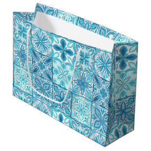 Ornate tiles in blue and white large gift bag