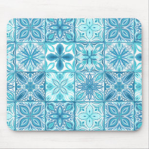 Ornate tiles in blue and white mouse pad