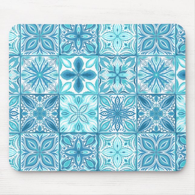 Ornate tiles in blue and white mouse pad (Front)