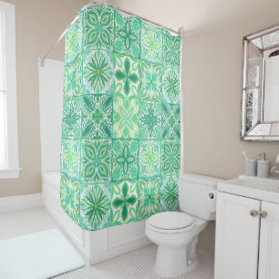 Ornate tiles in green and white