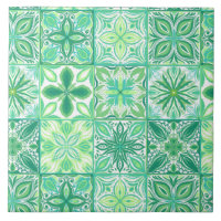 Ornate tiles in green and white