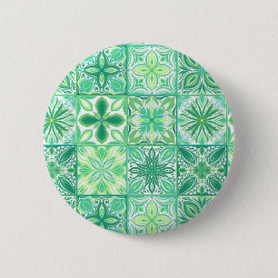 Ornate tiles in green and white 2 inch round button