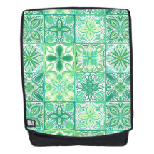Ornate tiles in green and white backpack