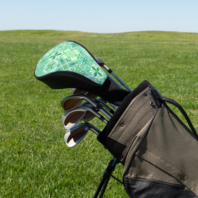 Ornate tiles in green and white golf head cover (In Situ)
