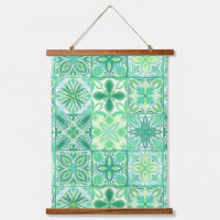Ornate tiles in green and white