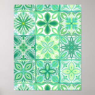 Ornate tiles in green and white poster