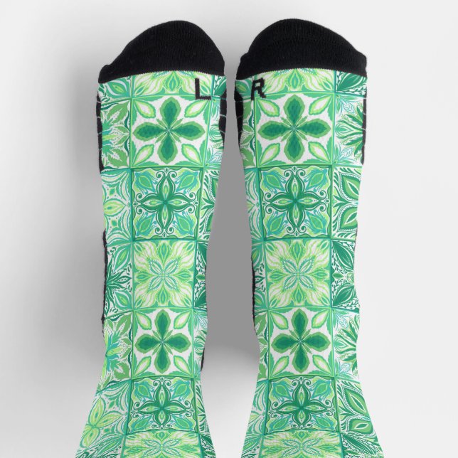 Ornate tiles in green and white socks (Top)