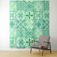 Ornate tiles in green and white