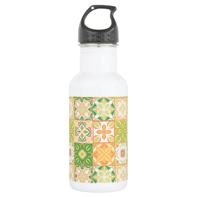 Ornate tiles in green and yellow 532 ml water bottle (Front)