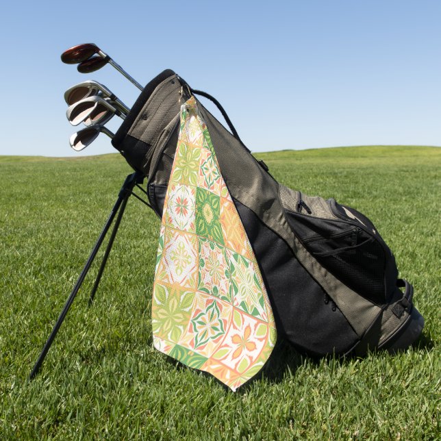 Ornate tiles in green and yellow golf towel (Green)