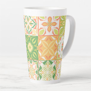 Ornate tiles in green and yellow latte mug