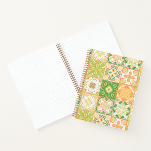 Ornate tiles in green and yellow notebook