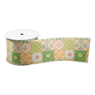 Ornate tiles in green and yellow satin ribbon
