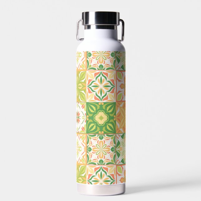 Ornate tiles in green and yellow water bottle (Front)