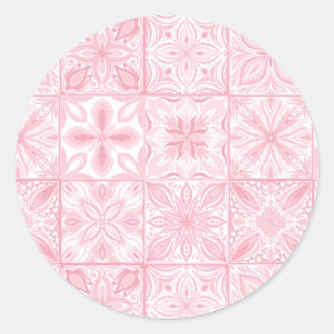 Ornate tiles in pink  classic round sticker