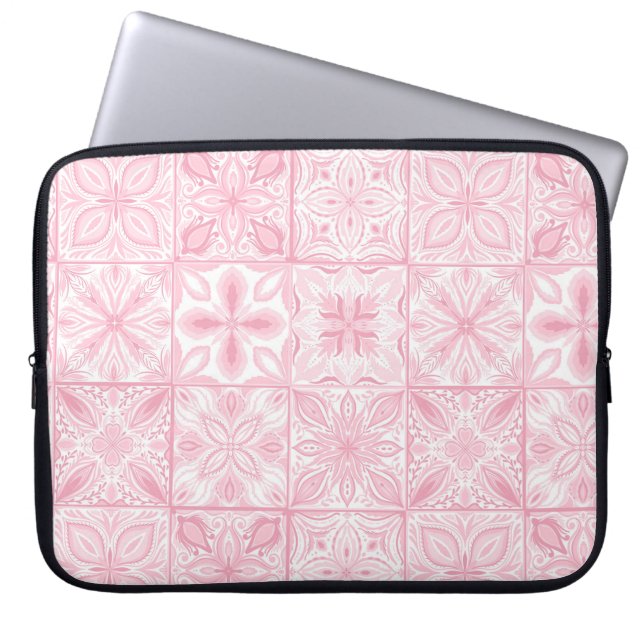 Ornate tiles in pink  laptop sleeve (Front)