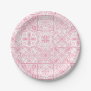 Ornate tiles in pink paper plate