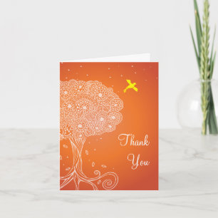 Ornate Tree of Life Orange Bat Mitzvah Thank You Card