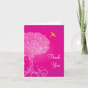 Ornate Tree of Life Pink Bat Mitzvah Thank You Card