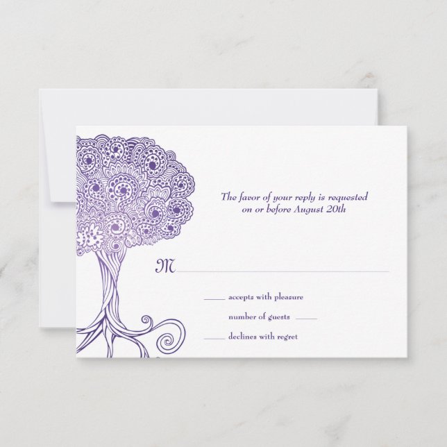Ornate Tree of Life Purple Bat Mitzvah RSVP Card (Front)