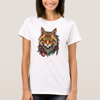 Ornate Tribal Cat Hoodie with Colourful Feather T-Shirt