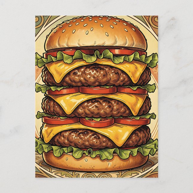 Ornate Triple Cheeseburger Postcard (Front)