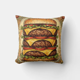 Ornate Triple Cheeseburger Throw Pillow